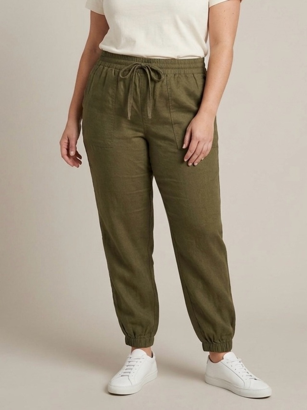 Universal Standard Olive Green Drawstring Linen Blend Jogger Pants Small
